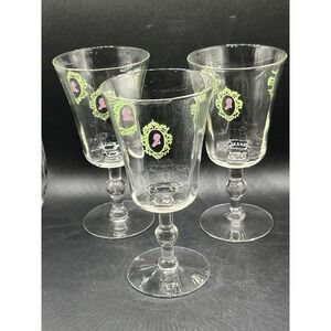 West Virginia‎ Glass 6" Stemmed Goblet w/ Purple & Green Cameo WVG6 Vtg Set Of 3